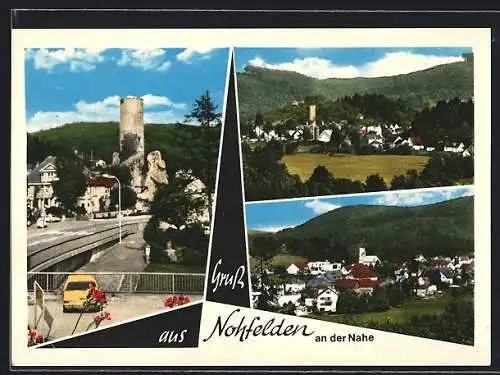 AK Nohfelden an der Nahe, Strassenpartie mit Turm, Ortsansichten aus der Vogelschau