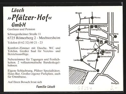 AK Mechtersheim /Römerberg, Gasthaus Pfälzer Hof, Inh. Fam. Lösch, Schwegenheimer Str. 11