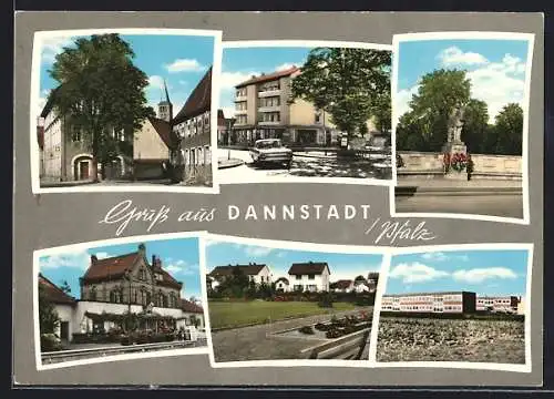 AK Dannstadt, Bahnhof, Ehrenmal, Strassenpartien