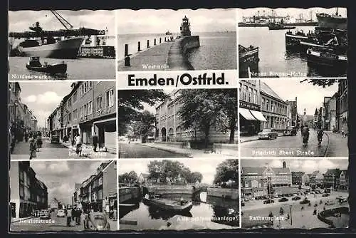 AK Emden /Ostfr., Alte Schleuse, Nordseewerke, Binnen-Hafen