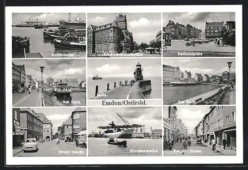 AK Emden /Ostfr., Neuer Markt, Delft, Aussenhafen, Nordseewerke