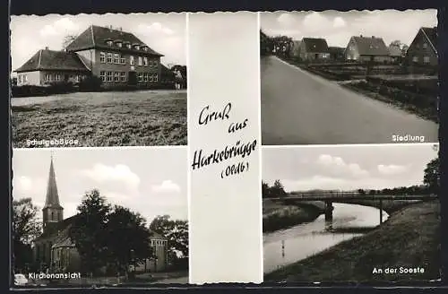 AK Harkebrügge /Oldb., Siedlung, Soestebrücke, Schule