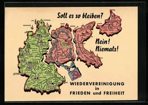 AK Wiedervereinigung der alten deutschen Gebiete in Frieden und Freiheit