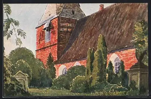 Künstler-AK Neuende, Blick auf Kirche