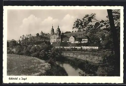 AK Schöntal a. Jagst, Flusspartie mit Ortsblick