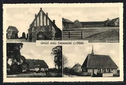 AK Edewecht i. Oldb., Evangelische Kirche, Pastorei, Volksschule