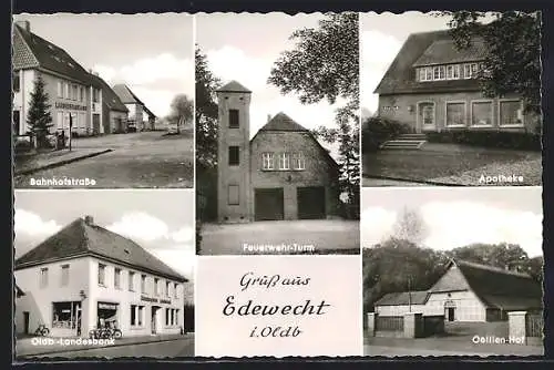 AK Edewecht, Bahnhofstrasse, Apotheke, Oelling-Hof, Feuerwehrturm
