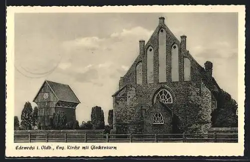 AK Edewecht i. Oldb., Evg. Kirche mit Glockenturm