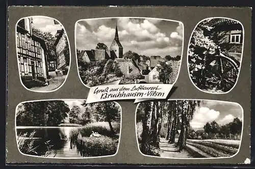 AK Bruchhausen /Vilsen, Ortspartie, Wassermühle und Uferpartie