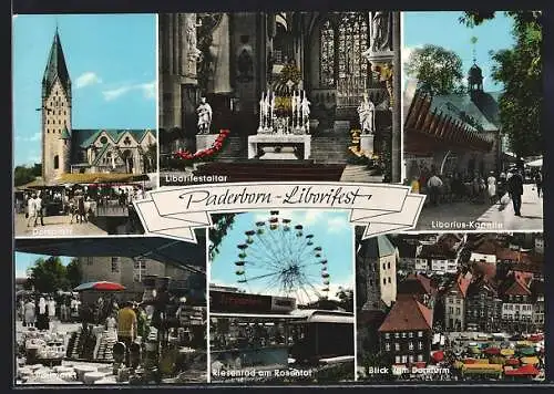 AK Paderborn, Liborifest, Riesenrad am Rosentor, Kapelle, Domplatz