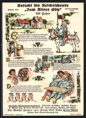 AK Cröv, Reichsschenke zum Ritter Götz, erbaut 1685, zum Jubiläumsjahr 1935, 8 Ansichten