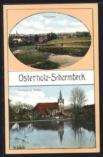 AK Osterholz-Scharmbeck, Panorama & Partie mit Kirche