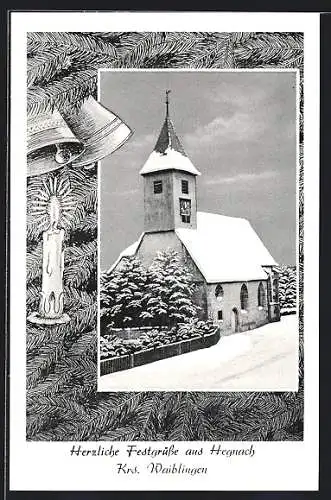 AK Waiblingen, Kirche im Winter, Glocken, Kerze