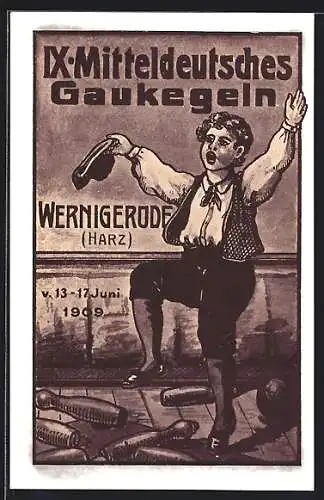 AK Wernigerode, 9. Mitteldeutsches Gaukegeln v. 13. - 17. Juni 1909
