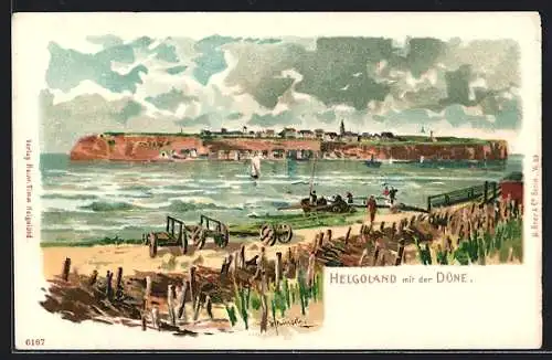 Künstler-AK Helgoland, Panorama mit der Düne