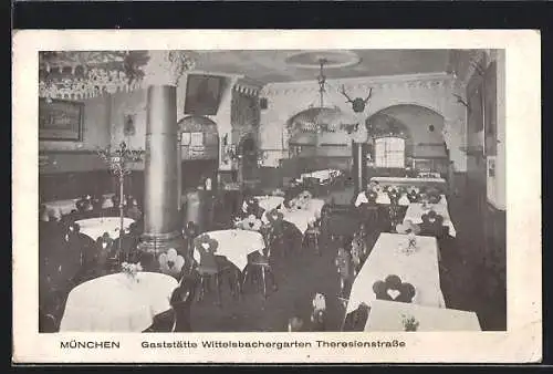 AK München, Gaststätte Wittelsbachergarten W. Baumann, Theresienstrasse, Innenansicht