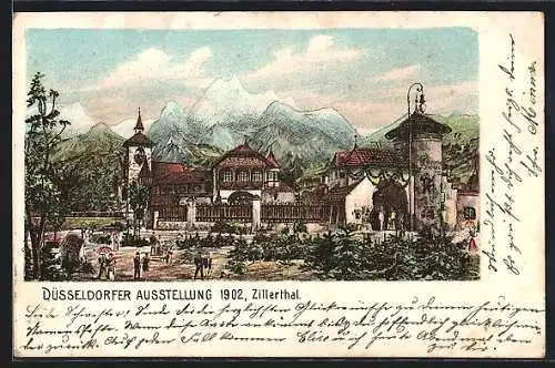 Lithographie Düsseldorf, Ausstellung 1902, Blick auf das Zillerthal