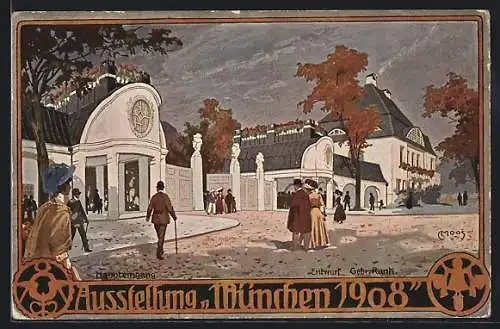 Künstler-AK München, Eingangsbauten zum Ausstellungs-Park