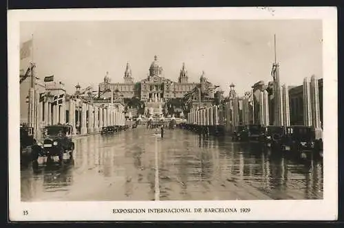 AK Barcelona, Exposicion Internacional 1929, Avenue Queen Maria Christina