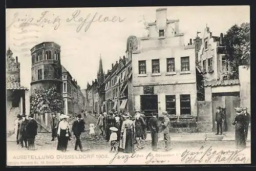 AK Düsseldorf, Kunst- u. Gartenb.-Ausstellung 1904, Strassenpartie mit Spaziergängern