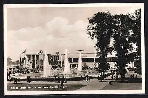 AK Düsseldorf, Grosse Reichs-Ausstellung Schaffendes Volk 1937, Grosse Leuchtfontäne auf dem Hauptplatz