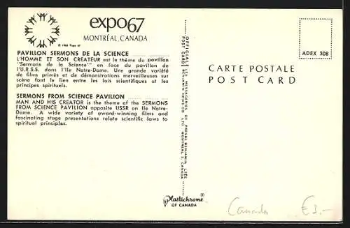 AK Montréal, Expo 1967, Sermons from Science Pavilion