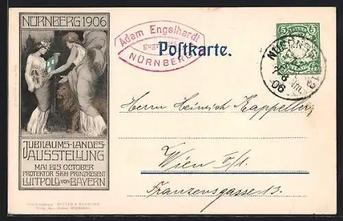 AK Nürnberg, Bayerische Jubiläums-Landes-Ausstellung 1906, Hammer, Zahnrad und Löwe