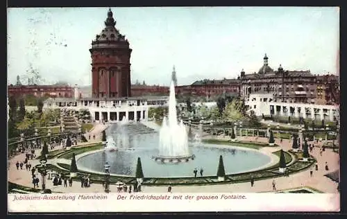 AK Mannheim, Internat. Kunst- u. Grosse Gartenbau-Ausstellung 1907, Friedrichsplatz mit der grossen Fontaine
