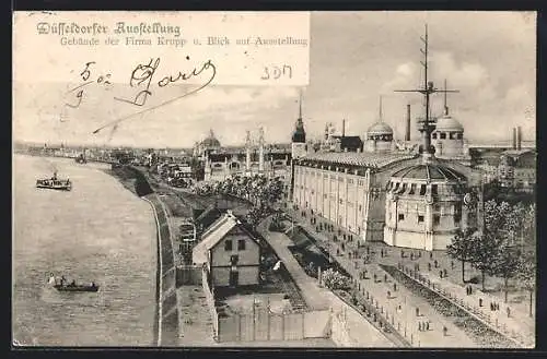 AK Düsseldorf, Ausstellung 1902, Gebäude der Firma Krupp und Blick auf Ausstellung