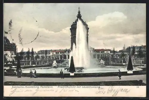 AK Mannheim, Jubiläums-Ausstellung 1907, Friedrichsplatz mit Leuchtfontaine