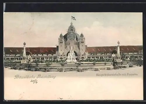 AK Düsseldorf, Düsseldorfer Ausstellung 1902, Haupt-Industriehalle mit Fontaine