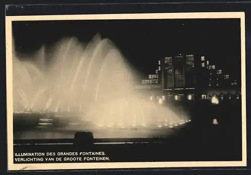 AK Bruxelles, exposition de Bruxelles 1935, illumination des grandes fontaines
