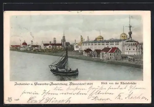 AK Düsseldorf, Industrie- u. Gewerbeausstellung 1902, Blick von der Rheinbrücke