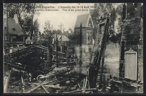 AK Bruxelles, Exposition de Bruxelles 1910, L`Incendie des 14-15 Août