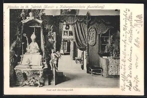 AK München, Kunst- und Kulturgeschichtliche Ausstellung, München im 18. Jahrhundert - Saal mit Küchengeräth