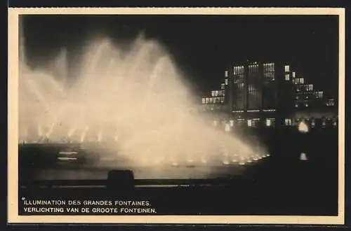 AK Bruxelles, exposition de Bruxelles 1935, illumination des grandes fontaines