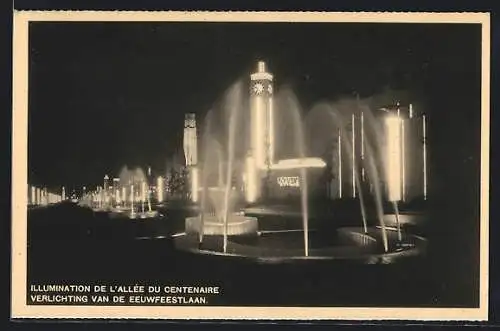 AK Bruxelles, Exposition 1935, Illumination de l'Allee du Centenaire