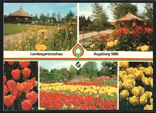 AK Augsburg, Landesgartenschau 1985, Tulpenfeld, Pavillon