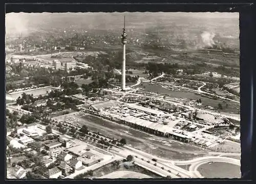AK Dortmund, Bundesgartenschau 1959, Gartenbaugelände mit Aussichts- u. Fernmeldeturm, Fliegeraufnahme