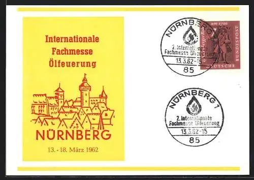 AK Nürnberg, Internationale Fachmesse Ölfeuerung 1962, Plakat mit Stadt-Ansicht