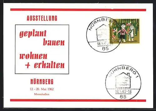 AK Nürnberg, Ausstellung geplant bauen wohnen + erhalten 1962, Plakat mit Schriftzug
