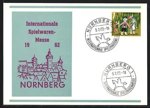 AK Nürnberg, Internationale Spielwaren-Messe 1962, Plakat mit Stadtansicht