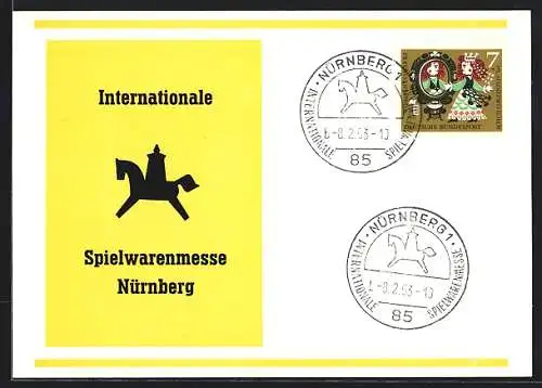 AK Nürnberg, Internationale Spielwarenmesse 1963, Plakat, Spielzeugpferd