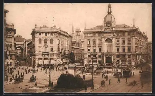 AK Milano, Piazza Cordusio, Strassenbahn