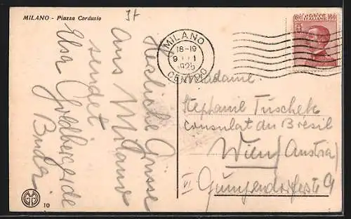 AK Milano, Piazza Cordusio, Strassenbahn