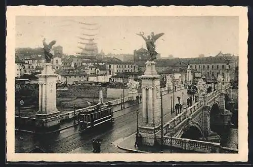 AK Roma, Ponte Vittorio Emanuele, Strassenbahn