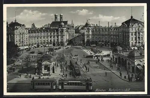 AK München, Karlsplatzrondell mit Strassenbahn