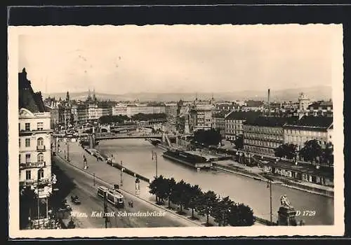 AK Wien, Kai mit Strassenbahn und Schwedenbrücke