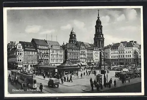 AK Dresden, Strassenbahn am Altmarkt
