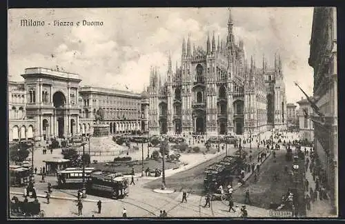 AK Milano, Piazza e Duomo, Strassenbahn